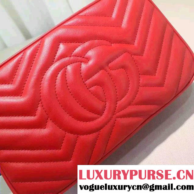 Gucci GG Marmont Matelassé Chevron Shoulder Small Bag 447632 Red 2016