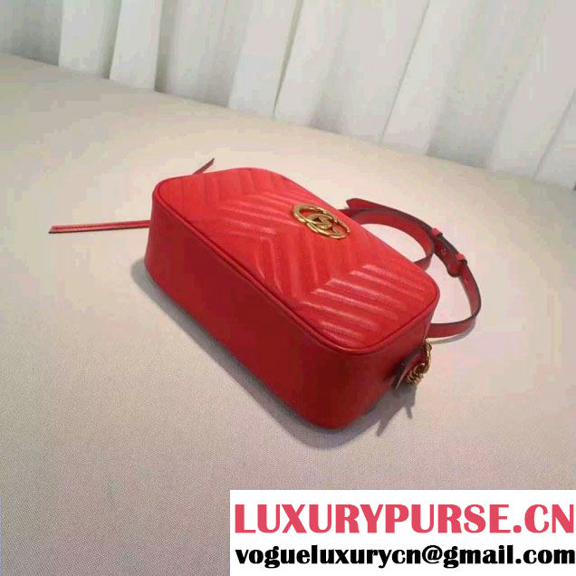Gucci GG Marmont Matelassé Chevron Shoulder Small Bag 447632 Red 2016