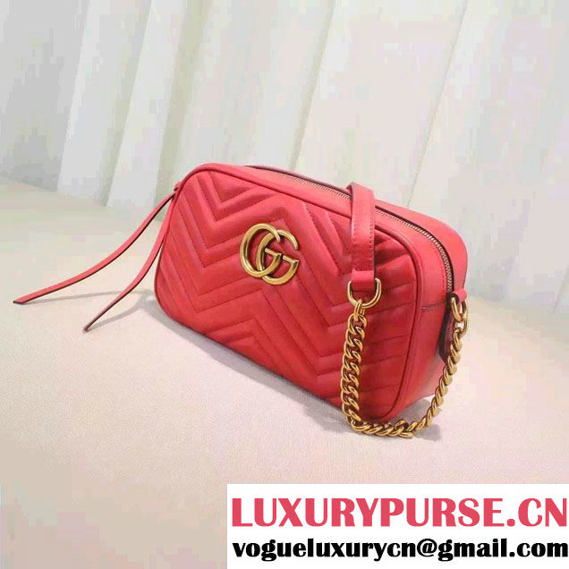 Gucci GG Marmont Matelassé Chevron Shoulder Small Bag 447632 Red 2016