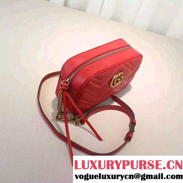 Gucci GG Marmont Matelassé Chevron Shoulder Small Bag 447632 Red 2016