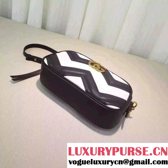 Gucci GG Marmont Matelassé Chevron Shoulder Small Bag 447632 Black/White 2016