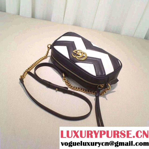 Gucci GG Marmont Matelassé Chevron Shoulder Small Bag 447632 Black/White 2016