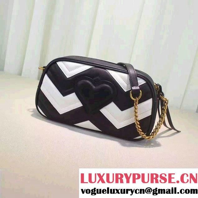 Gucci GG Marmont Matelassé Chevron Shoulder Small Bag 447632 Black/White 2016