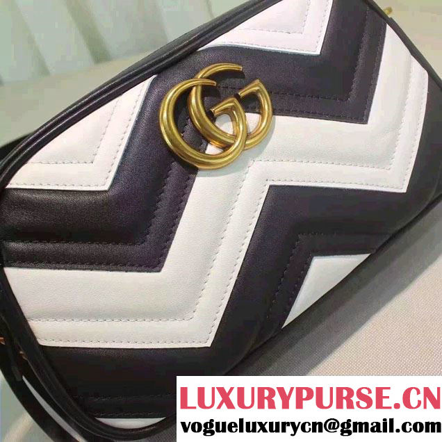 Gucci GG Marmont Matelassé Chevron Shoulder Small Bag 447632 Black/White 2016