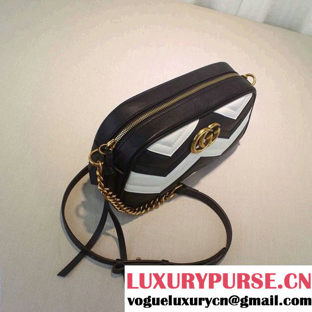 Gucci GG Marmont Matelassé Chevron Shoulder Small Bag 447632 Black/White 2016