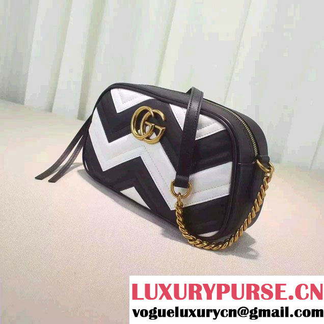 Gucci GG Marmont Matelassé Chevron Shoulder Small Bag 447632 Black/White 2016