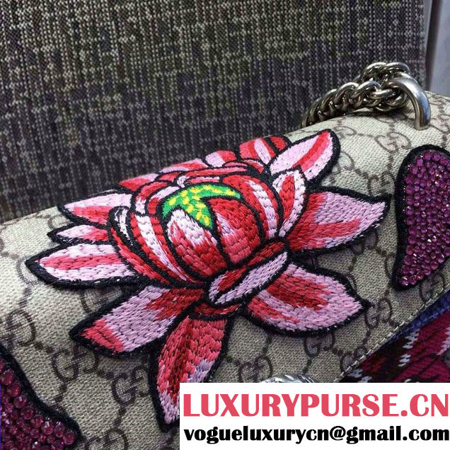 Gucci Lotus and Sequins Heart Embroidered Dionysus GG Supreme Small Bag 400249 2016