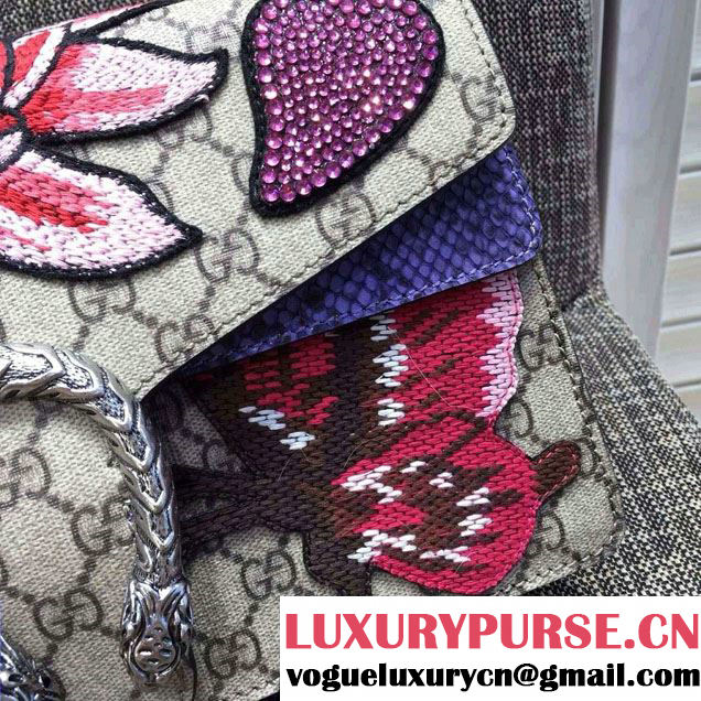 Gucci Lotus and Sequins Heart Embroidered Dionysus GG Supreme Small Bag 400249 2016