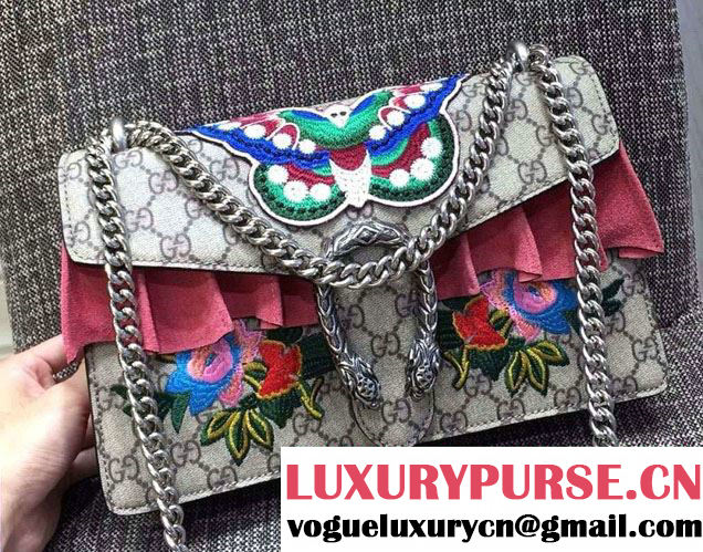 Gucci Butterfly and Flowers Embroidered Dionysus GG Supreme Small Bag 400249 2016