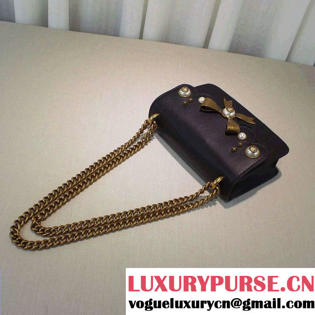 Gucci Pearl Studs and Bow Leather Chain Shoulder Small Bag 432281 Black 2016