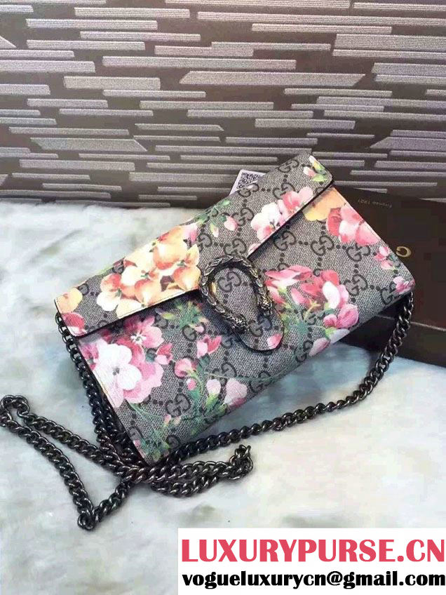Gucci Dionysus Mini Chain Wallet Bag 401231 Red Blooms Pink 2016