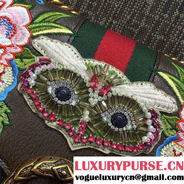 Gucci Dionysus Embroidered Owl Crystal And Flower Shoulder Medium Bag Brown 400235 2016