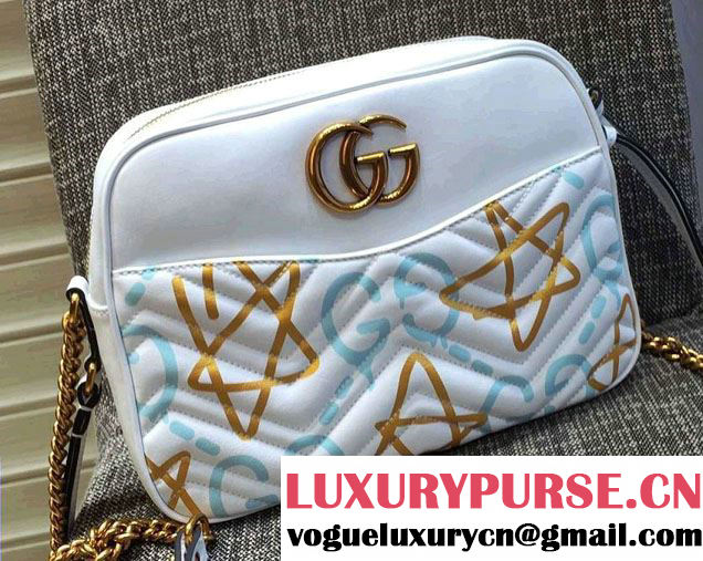 Gucci GG GucciGhost Marmont Matelassé Chevron Shoulder Medium Bag 443499/432582 White 2016