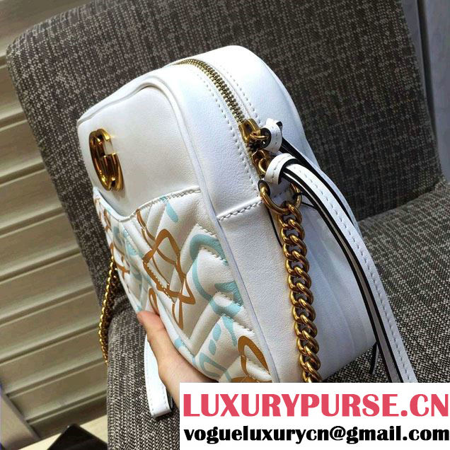 Gucci GG GucciGhost Marmont Matelassé Chevron Shoulder Medium Bag 443499/432582 White 2016
