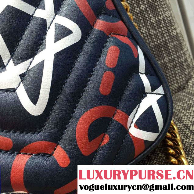 Gucci GG GucciGhost Marmont Matelassé Chevron Shoulder Medium Bag 443499/432582 Blue 2016