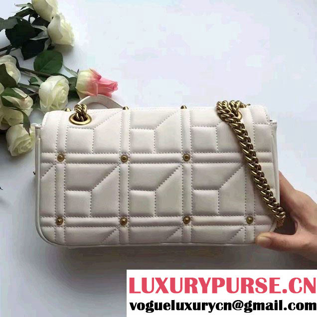 Gucci Pearl Logo GG Marmont Matelassé Chevron Small Chain Shoulder Bag 443497 White 2016