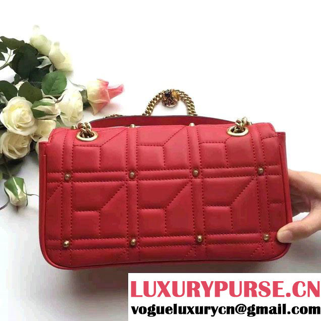 Gucci Pearl Logo GG Marmont Matelassé Chevron Small Chain Shoulder Bag 443497 Red 2016