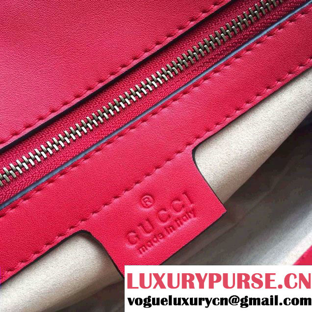 Gucci Pearl Logo GG Marmont Matelassé Chevron Small Chain Shoulder Bag 443497 Red 2016