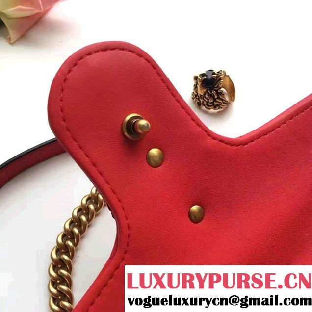 Gucci Pearl Logo GG Marmont Matelassé Chevron Small Chain Shoulder Bag 443497 Red 2016