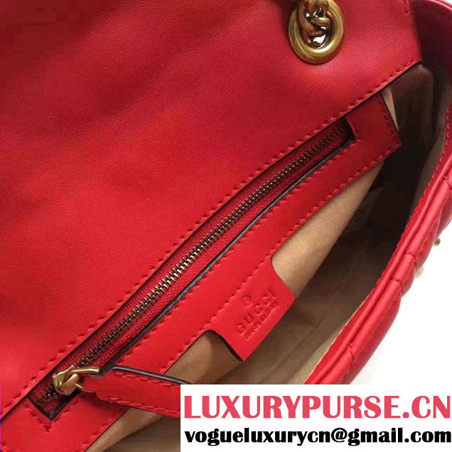 Gucci Pearl Logo GG Marmont Matelassé Chevron Small Chain Shoulder Bag 443497 Red 2016