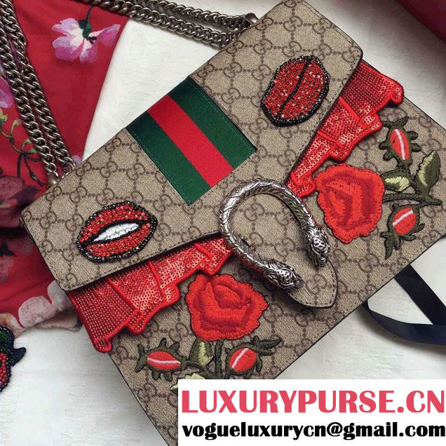 Gucci Dionysus Web Embroidered Sequins Red Mouth Shoulder Medium Bag 403348/400235 2016