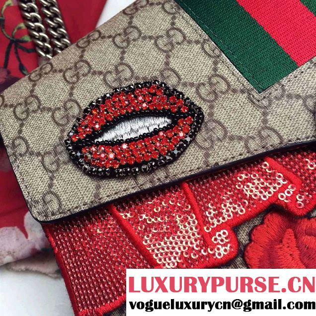 Gucci Dionysus Web Embroidered Sequins Red Mouth Shoulder Medium Bag 403348/400235 2016