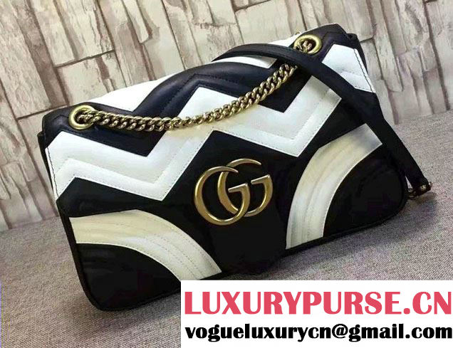 Gucci GG Marmont Matelassé Chevron Medium Chain Shoulder Bag 443496 Black/White 2016