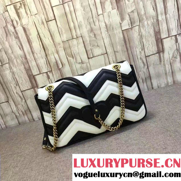 Gucci GG Marmont Matelassé Chevron Medium Chain Shoulder Bag 443496 Black/White 2016