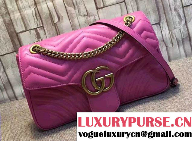 Gucci GG Marmont Matelassé Chevron Medium Chain Shoulder Bag 443496 Pink 2016