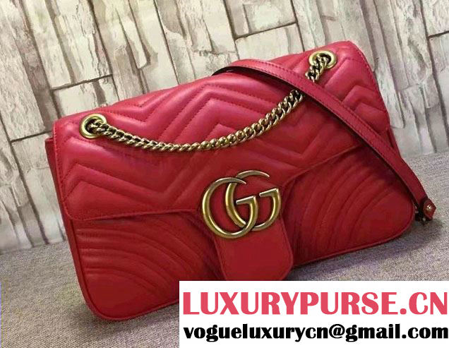 Gucci GG Marmont Matelassé Chevron Medium Chain Shoulder Bag 443496 Red 2016