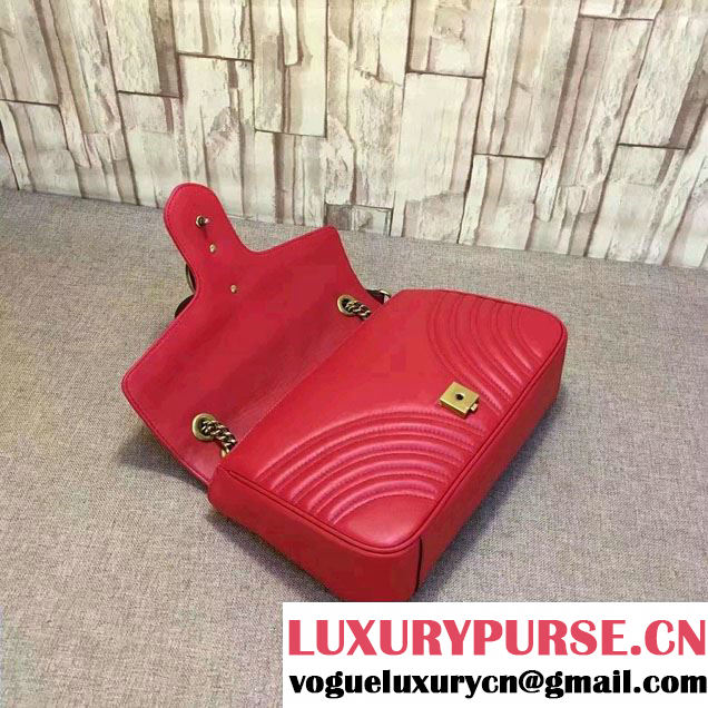 Gucci GG Marmont Matelassé Chevron Medium Chain Shoulder Bag 443496 Red 2016