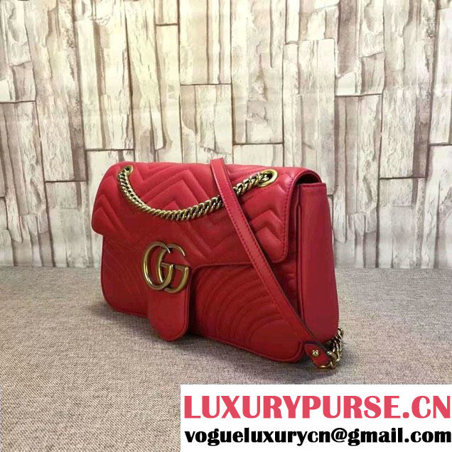 Gucci GG Marmont Matelassé Chevron Medium Chain Shoulder Bag 443496 Red 2016