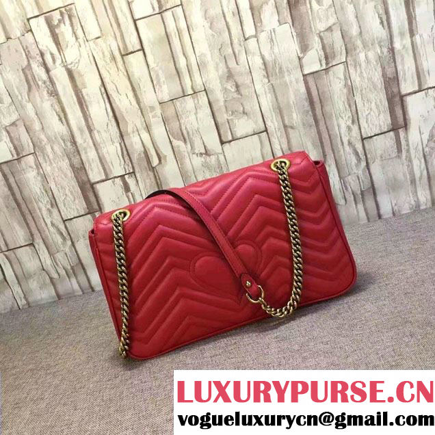 Gucci GG Marmont Matelassé Chevron Medium Chain Shoulder Bag 443496 Red 2016