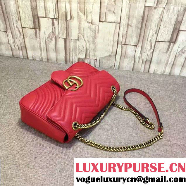 Gucci GG Marmont Matelassé Chevron Medium Chain Shoulder Bag 443496 Red 2016