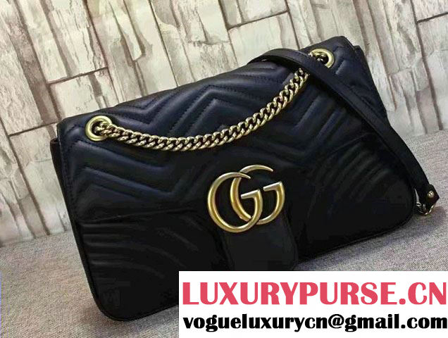 Gucci GG Marmont Matelassé Chevron Medium Chain Shoulder Bag 443496 Black 2016