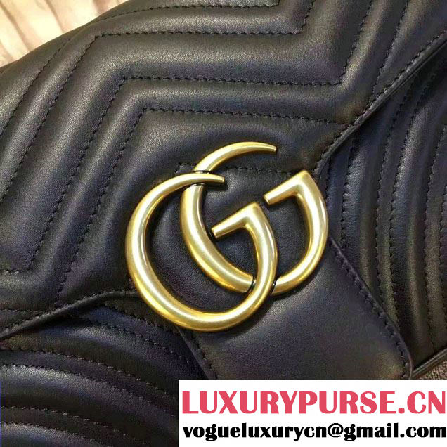 Gucci GG Marmont Matelassé Chevron Medium Chain Shoulder Bag 443496 Black 2016