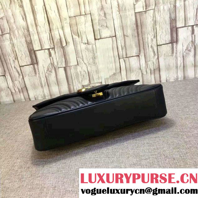 Gucci GG Marmont Matelassé Chevron Medium Chain Shoulder Bag 443496 Black 2016