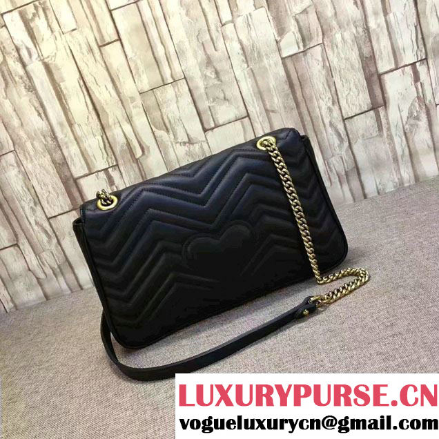 Gucci GG Marmont Matelassé Chevron Medium Chain Shoulder Bag 443496 Black 2016