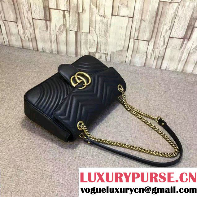 Gucci GG Marmont Matelassé Chevron Medium Chain Shoulder Bag 443496 Black 2016