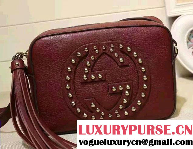 Gucci Soho Studded Leather Disco Small Bag 308364 Burgundy