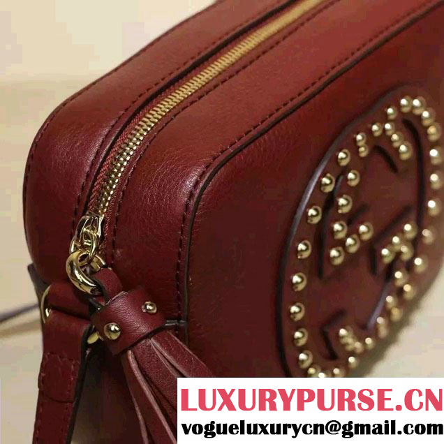 Gucci Soho Studded Leather Disco Small Bag 308364 Burgundy