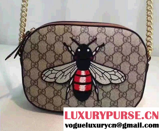 Gucci GG Supreme Mini Chain Small Bag 409535 Embroidered Bee 2016