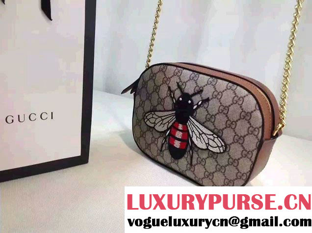 Gucci GG Supreme Mini Chain Small Bag 409535 Embroidered Bee 2016