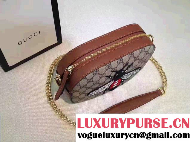 Gucci GG Supreme Mini Chain Small Bag 409535 Embroidered Bee 2016