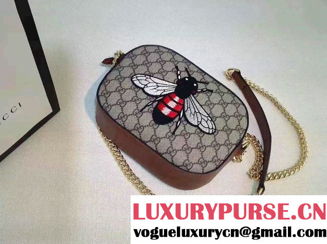 Gucci GG Supreme Mini Chain Small Bag 409535 Embroidered Bee 2016
