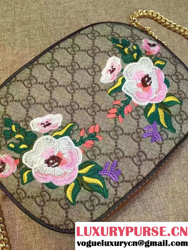 Gucci GG Supreme Mini Chain Small Bag 409535 Exclusive Embroidered Flowers 2016