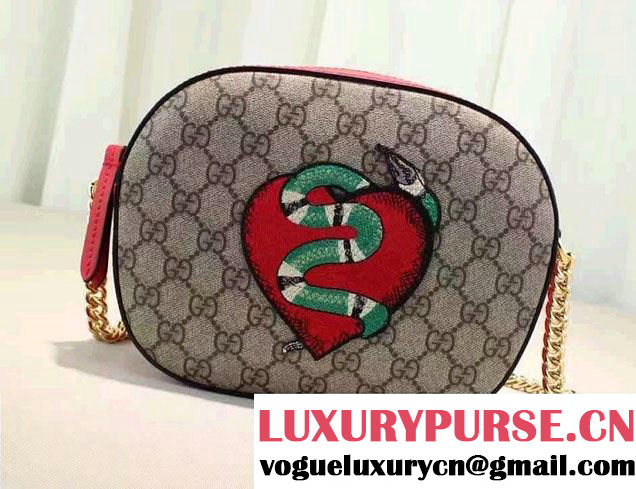 Gucci GG Supreme Mini Chain Small Bag 409535 Limited Edition Embroidered Heart And Snake 2016