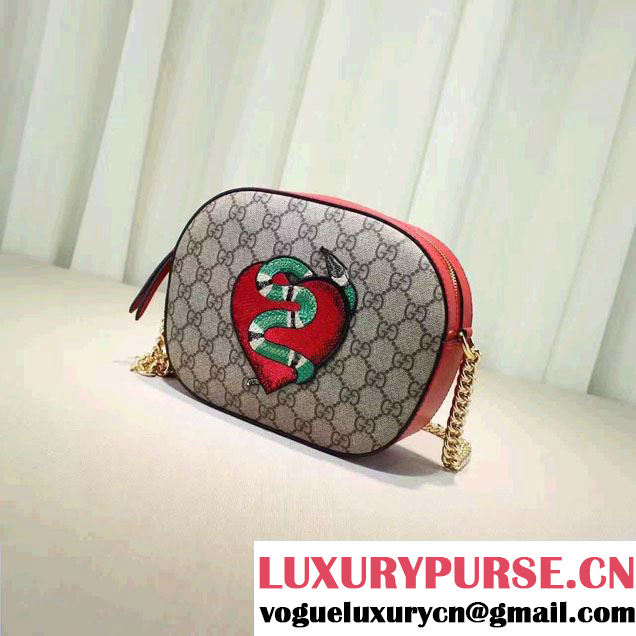 Gucci GG Supreme Mini Chain Small Bag 409535 Limited Edition Embroidered Heart And Snake 2016