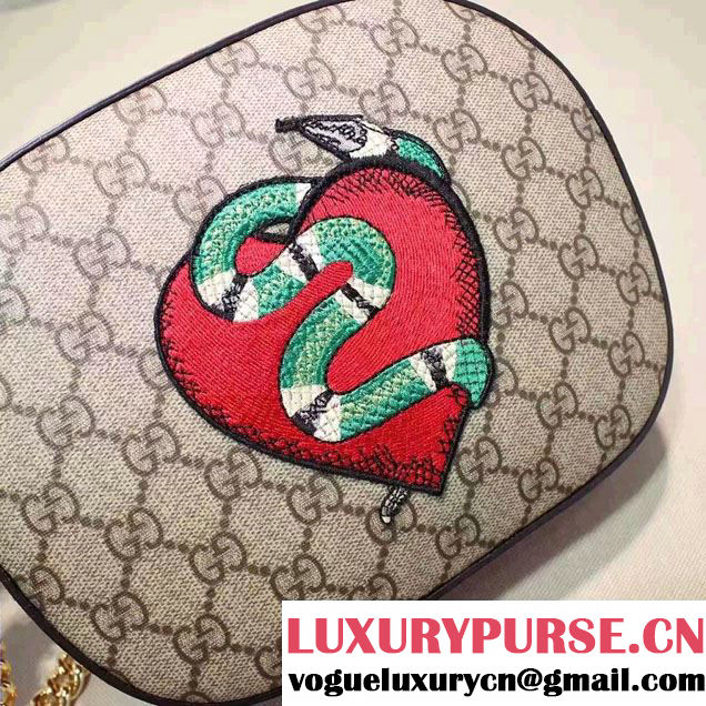 Gucci GG Supreme Mini Chain Small Bag 409535 Limited Edition Embroidered Heart And Snake 2016