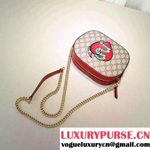 Gucci GG Supreme Mini Chain Small Bag 409535 Limited Edition Embroidered Heart And Snake 2016